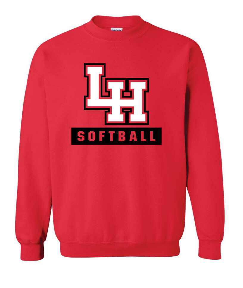 LH Softball - Big LH - Crew Sweatshirt, Color: Red