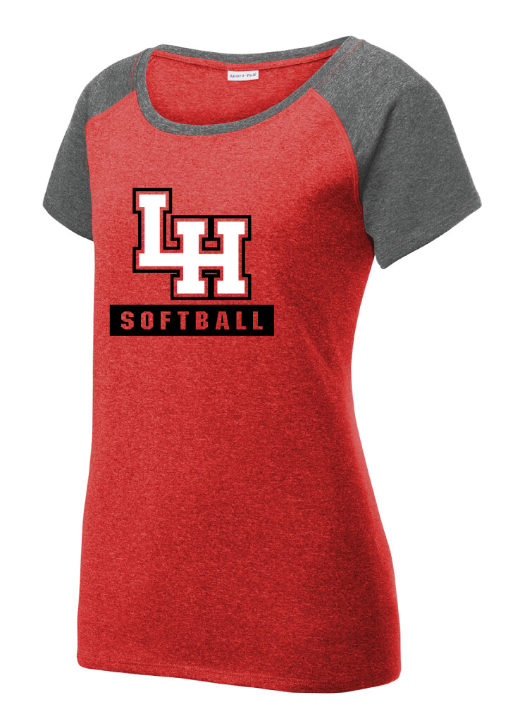 LH Softball - Big LH - Heather Scoop Neck, Color: Scarlet / Graphite