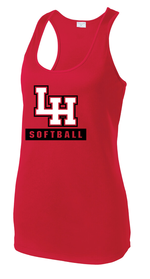 LH Softball - Big LH - Dri-Fit Racerback Tank, Color: Red