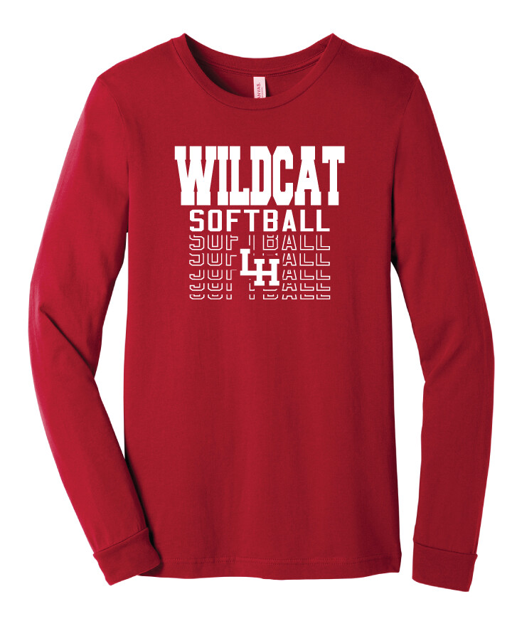 LH Softball - Fade Away - Bella+Canvas Long Sleeve, Color: Red
