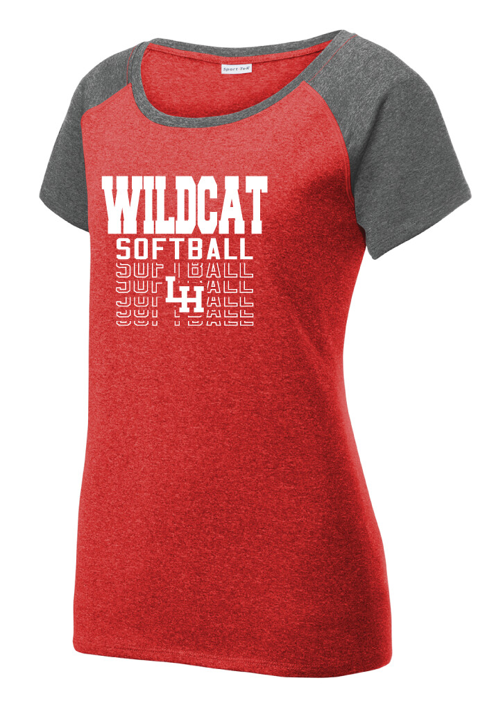 LH Softball - Fade Away - Heather Scoop Neck, Color: Scarlet / Graphite