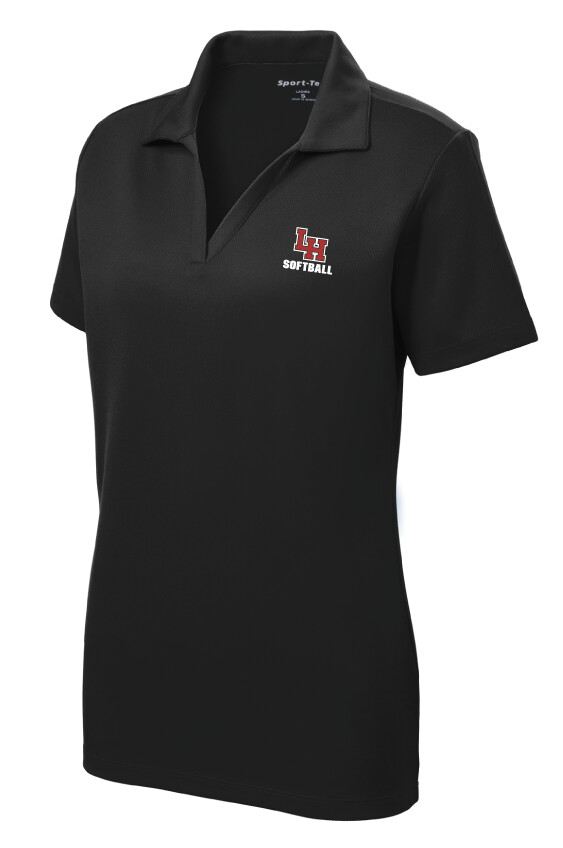 LH Softball - Ladies Embroidered Polo, Garment Color: Black