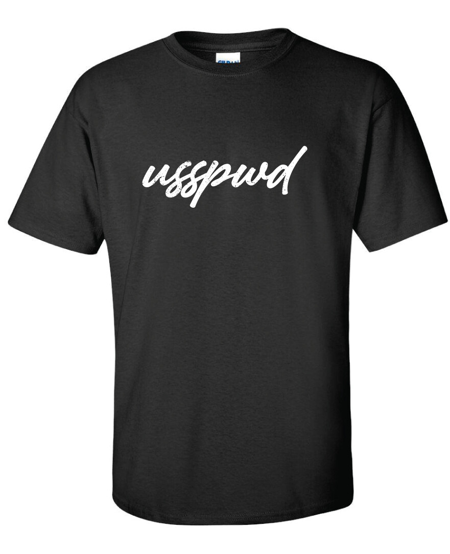 USSPWDC - Distressed Script - Unisex Short Sleeve, Garment Color: Black