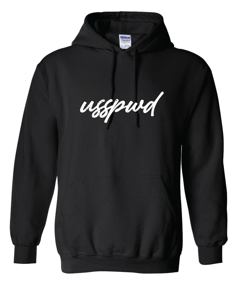 USSPWDC - Distressed Script - Unisex Hoodie, Garment Color: Black