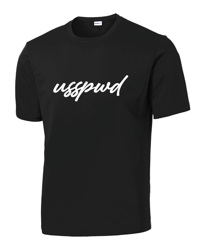 USSPWDC - Distressed Script - Unisex Dri-Fit Short Sleeve, Garment Color: Black