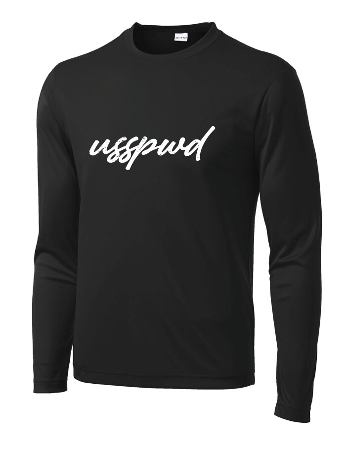 USSPWDC - Distressed Script - Unisex Dri-Fit Long Sleeve, Garment Color: Black