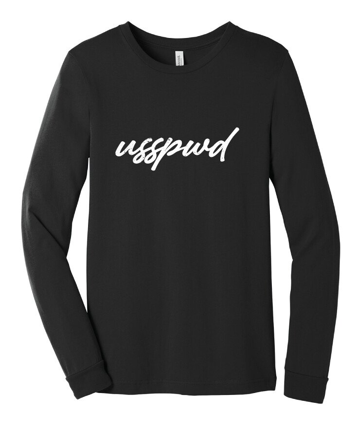 USSPWDC - Distressed Script - Unisex Bella+Canvas Long Sleeve, Garment Color: Black