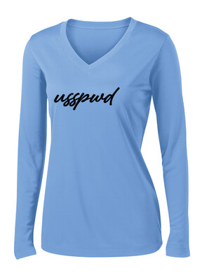 USSPWDC - Distressed Script - Ladies Dri-Fit Long Sleeve V-Neck