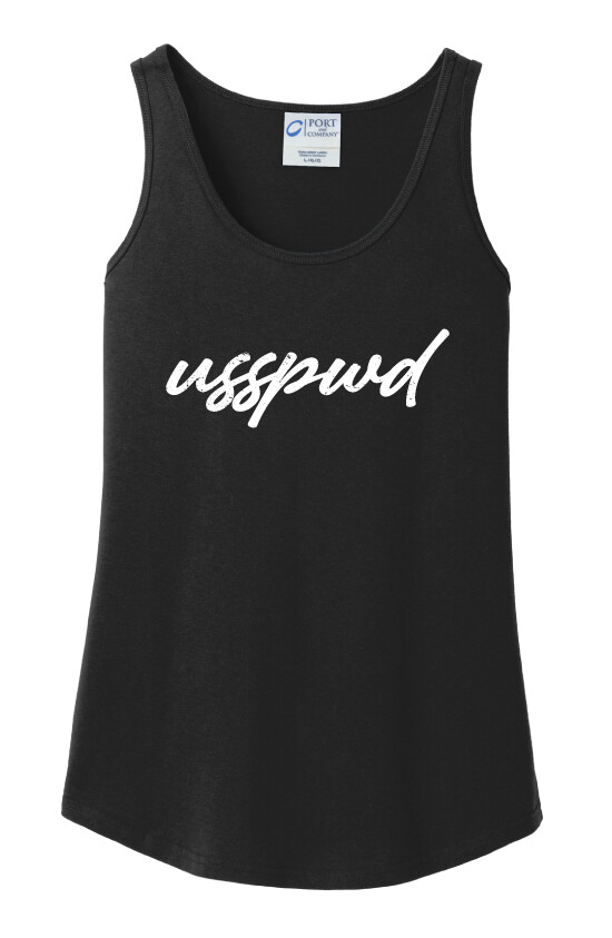 USSPWDC - Distressed Script - Ladies Cotton Tank, Garment Color: Black