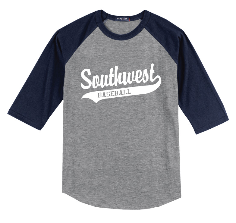 USW Baseball - Southwest Script - Raglan Baseball, Color: Navy / Grey