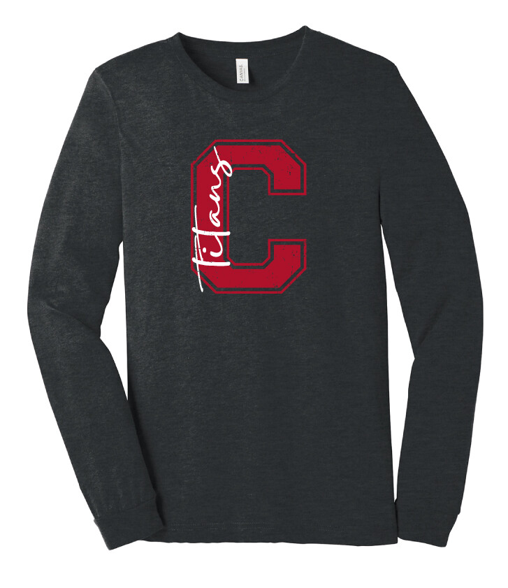 Centennial Football - Big C - Bella+Canvas Long Sleeve, Color: Dark Heather