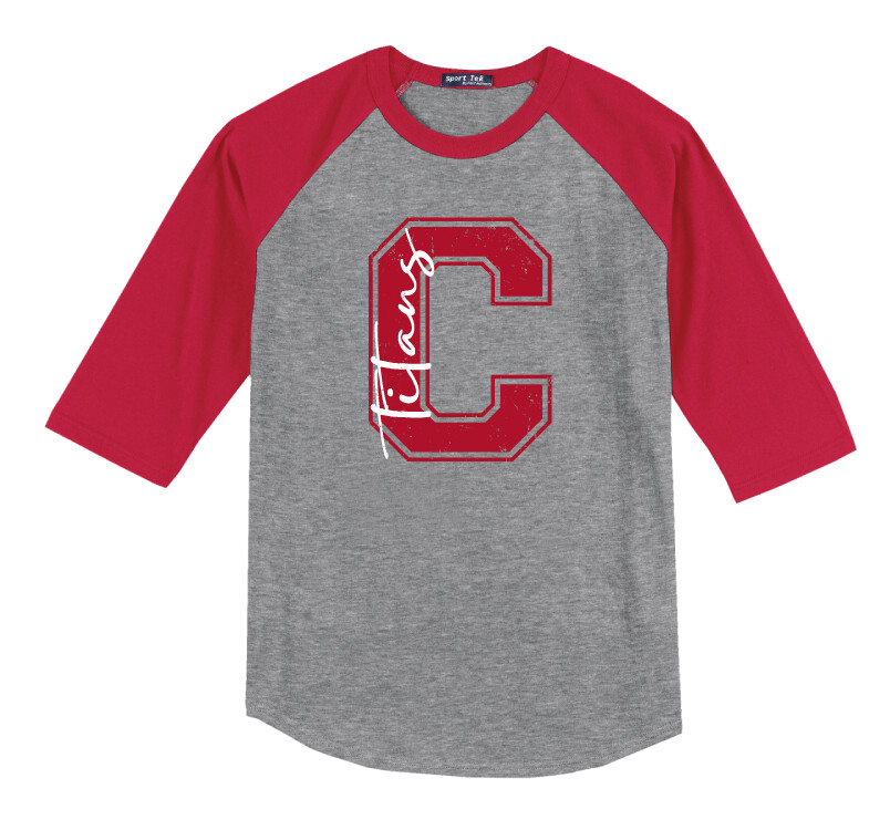 Centennial Football - Big C - Raglan Baseball, Color: Grey / Red