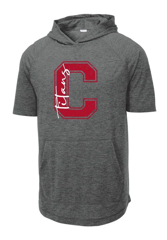 Centennial Football - Big C - Tri-Blend Short Sleeve Hoodie, Color: Dark Grey Heather