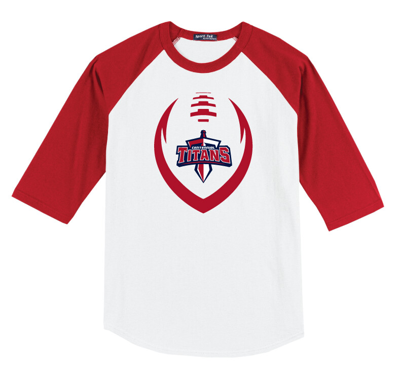 Centennial Football - Big Football - Raglan Baseball, Color: White / Red