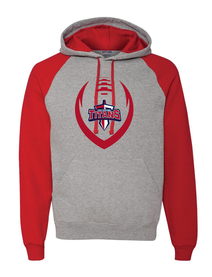 Centennial Football - Big Football - Raglan Hoodie, Color: Grey / Red
