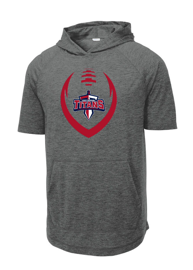 Centennial Football - Big Football - Tri-Blend Short Sleeve Hoodie, Color: Dark Grey Heather