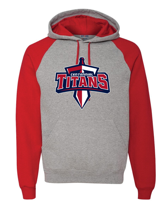Centennial Football - Big Logo - Raglan Hoodie, Color: Grey / Red