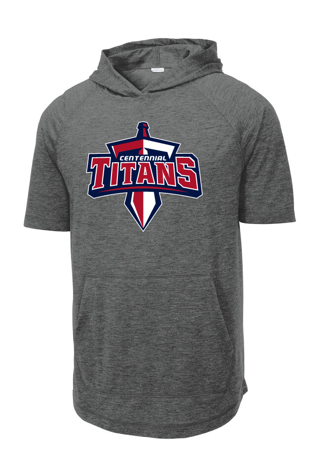 Centennial Football - Big Logo - Tri-Blend Short Sleeve Hoodie, Color: Dark Grey Heather