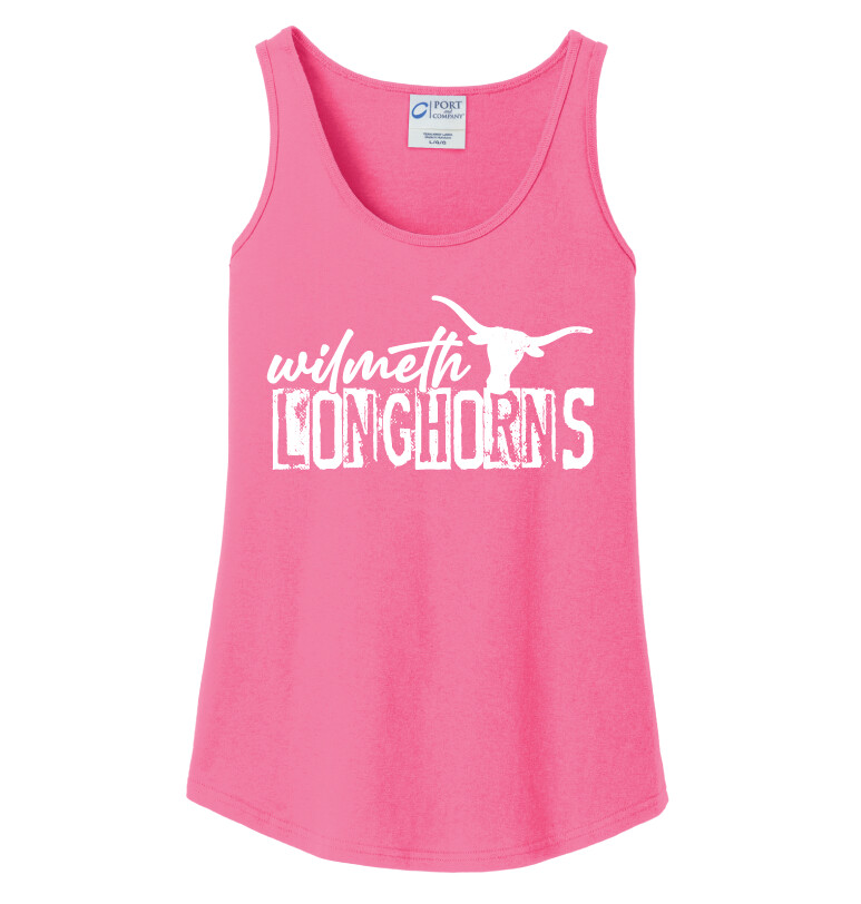 Wilmeth - Distressed Block - Cotton Tank, Garment Color: Hot Pink