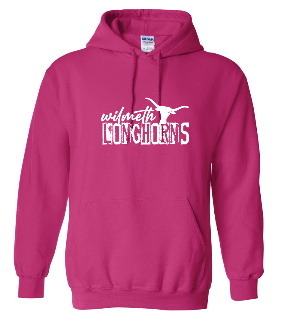 Wilmeth - Distressed Block - Hoodie, Garment Color: Hot Pink