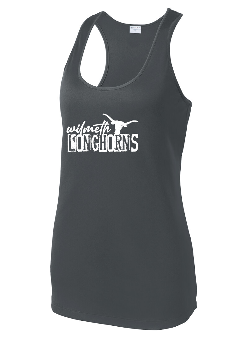 Wilmeth - Distressed Block - Dri-Fit Racerback Tank, Garment Color: Iron Grey
