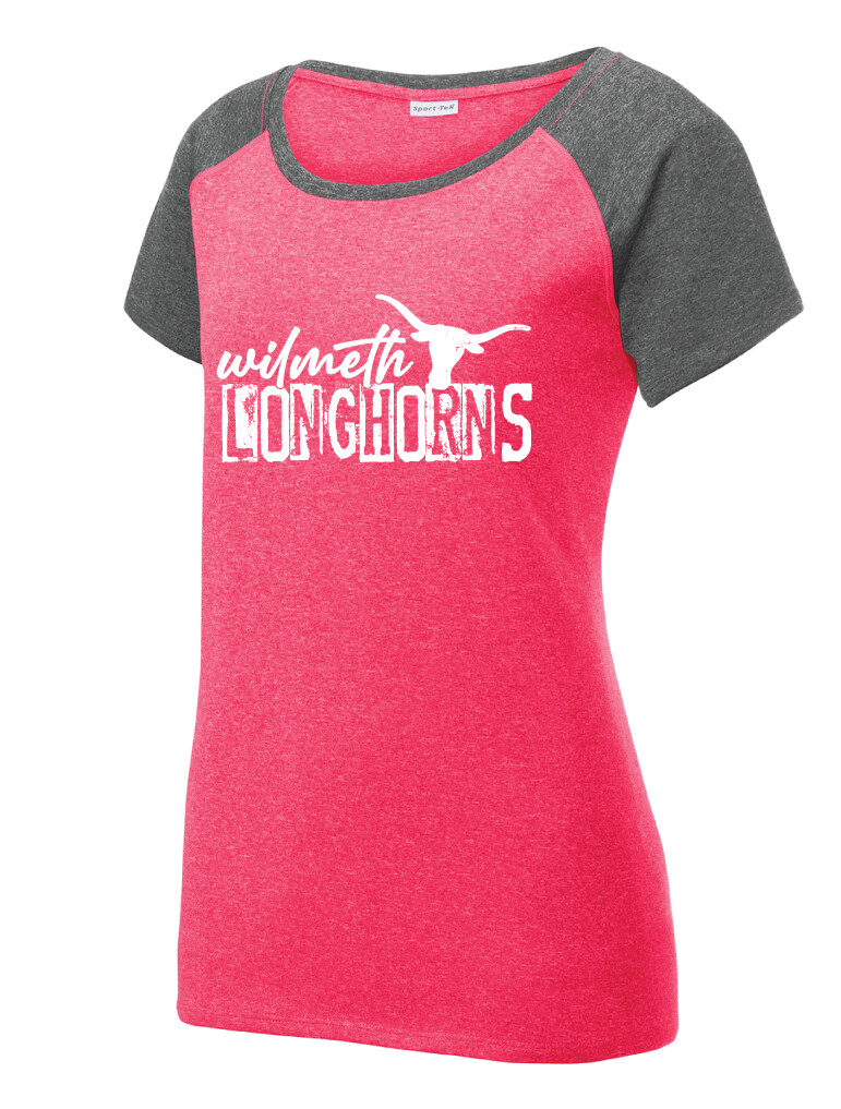 Wilmeth - Distressed Block - Heather Scoop Neck, Garment Color: Pink / Graphite
