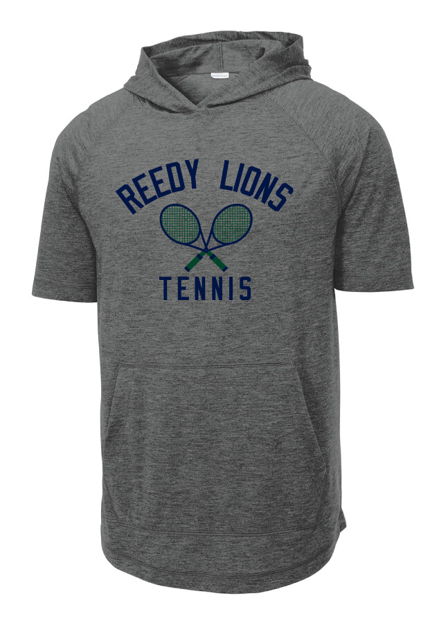 Reedy Tennis - Crossed Rackets - Short Sleeve Hoodie, Color: Dark Grey Heather