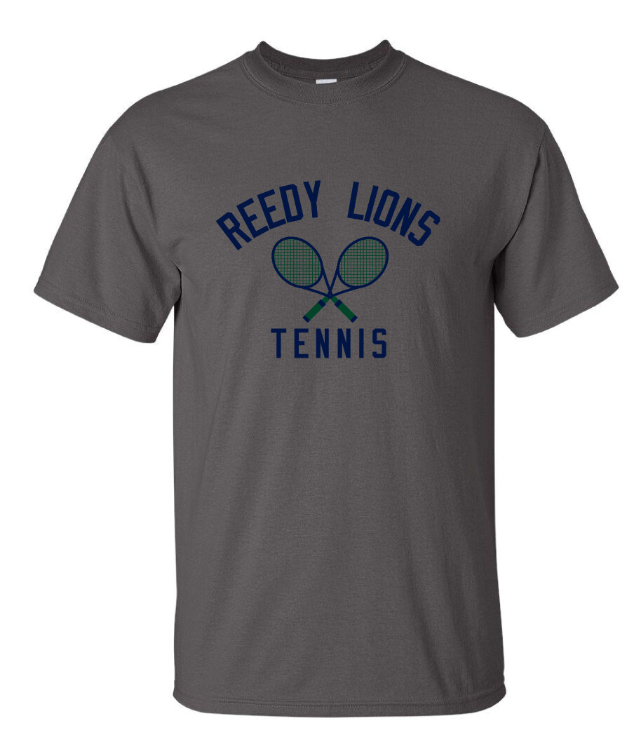 Reedy Tennis - Crossed Rackets - Short Sleeve, Color: Charcoal