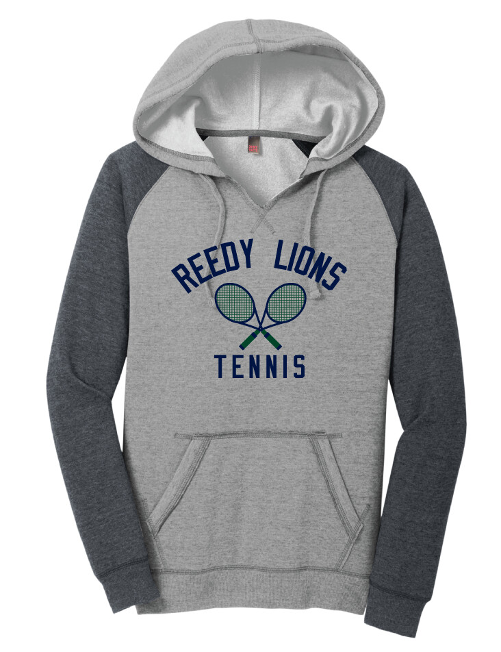 Reedy Tennis - Crossed Rackets - Lightweight Raglan Hoodie, Color: Heathered Grey