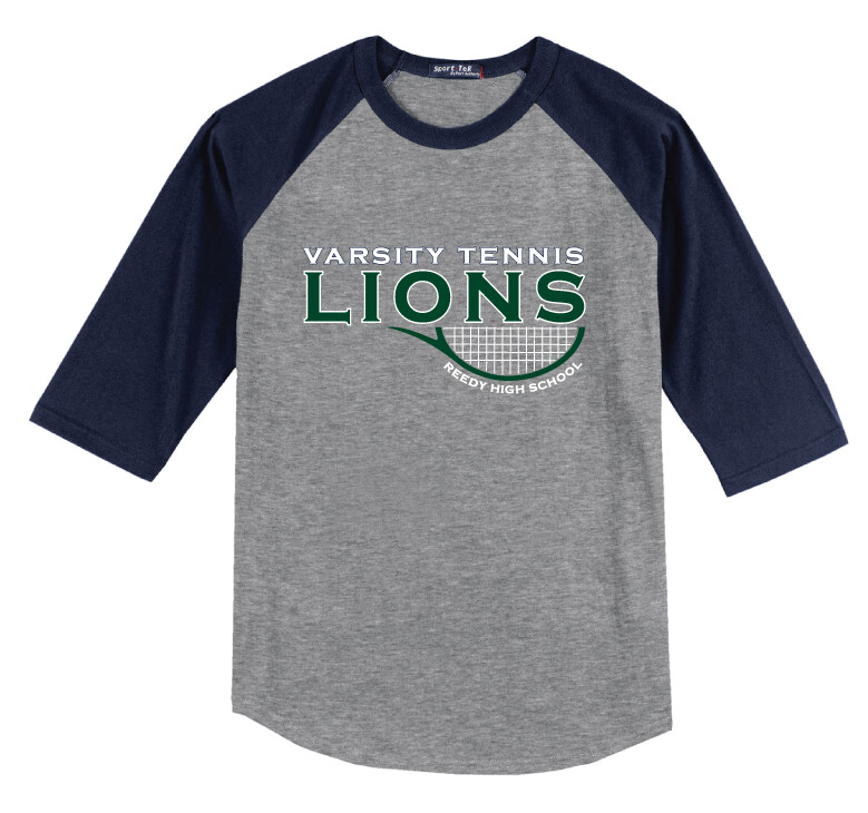 Reedy Tennis - Varsity Half Racket - Raglan Baseball, Color: Grey / Navy