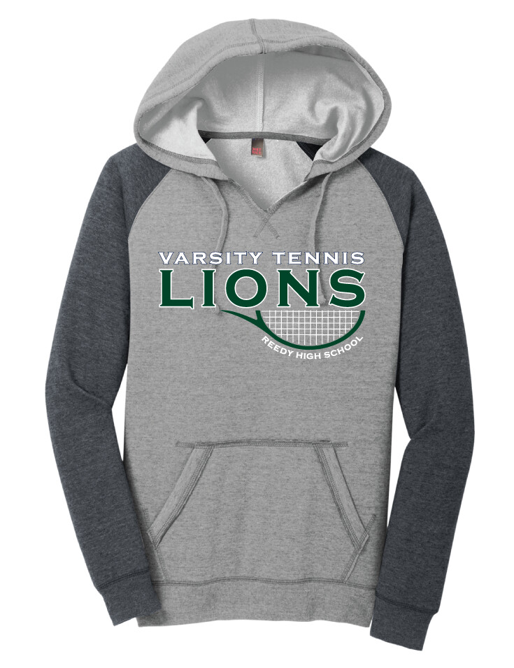 Reedy Tennis - Varsity Half Racket - Lightweight Raglan Hoodie, Color: Heathered Grey