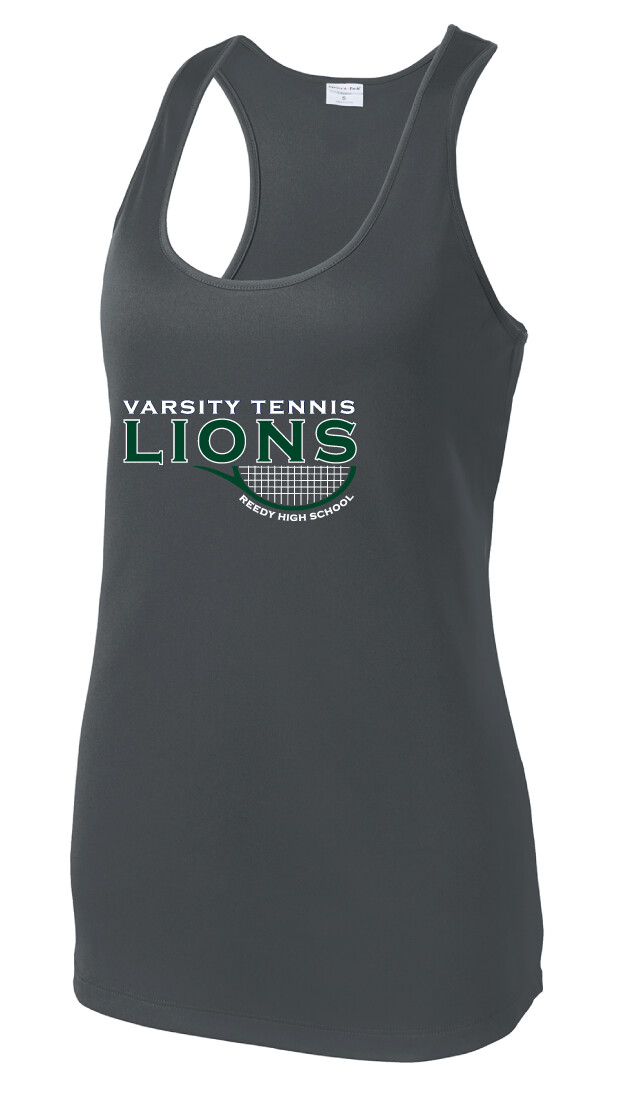 Reedy Tennis - Varsity Half Racket - Dri-Fit Racerback Tank, Color: Iron Grey