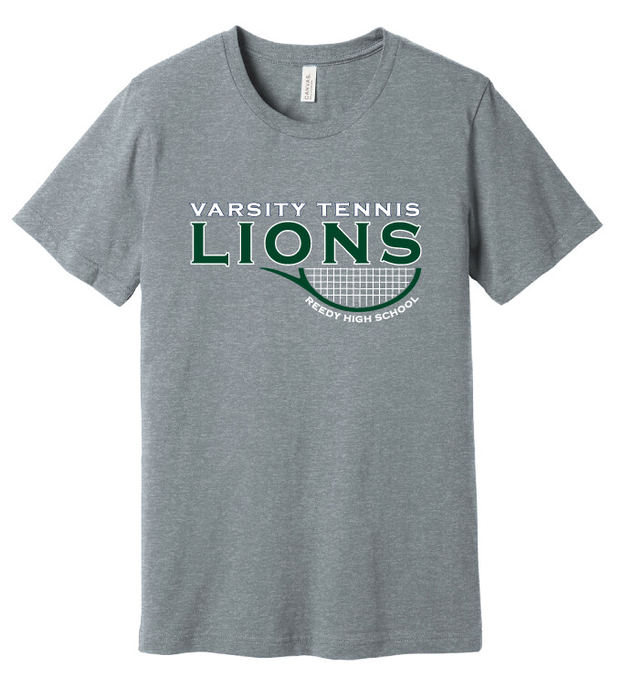 Reedy Tennis - Varsity Half Racket - Bella+Canvas Short Sleeve, Color: Athletic Heather