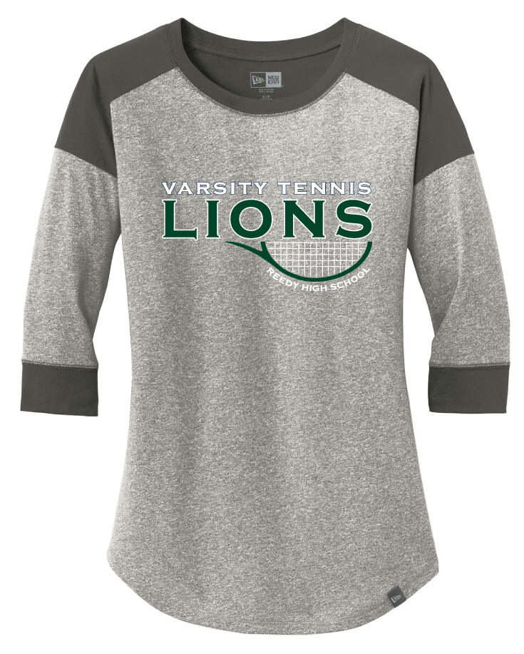 Reedy Tennis - Varsity Half Racket - 3/4 Sleeve Baseball Raglan Tee, Color: Graphite  / Light Graphite