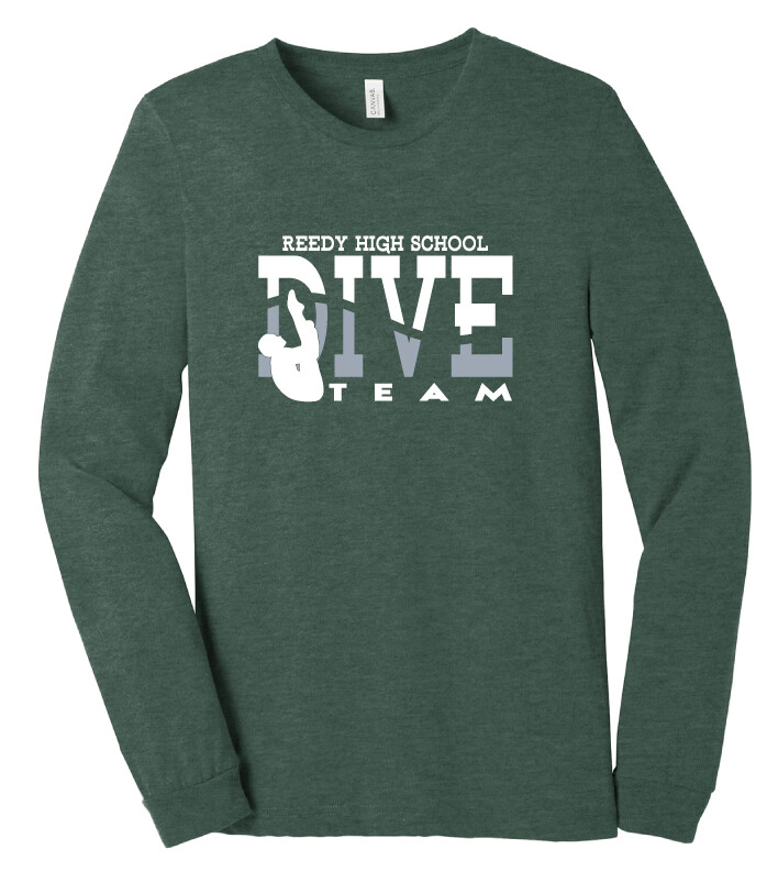 Reedy Swim and Dive - Dive - Bella+Canvas Long Sleeve, Color: Heather Forest Green