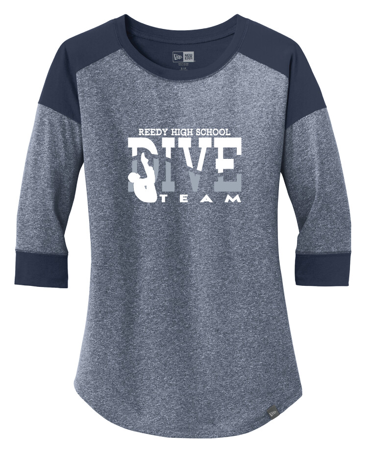 Reedy Swim and Dive - Dive - 3/4 Sleeve Baseball Raglan Tee, Color: True Navy / True Navy