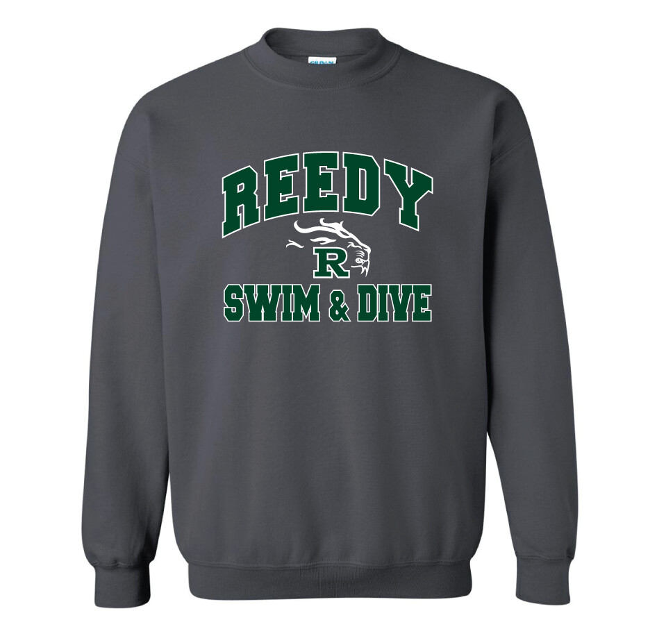 Reedy Swim and Dive - Simple Block - Crew Sweatshirt, Color: Charcoal