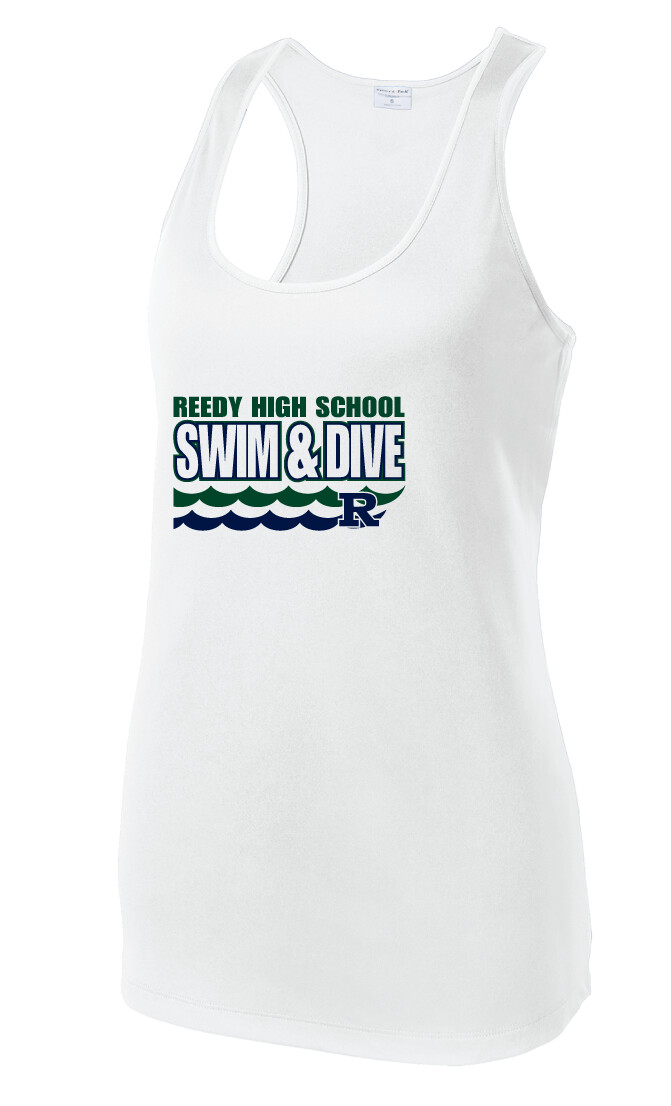 Reedy Swim and Dive - Waves - Dri-Fit Racerback Tank, Color: White