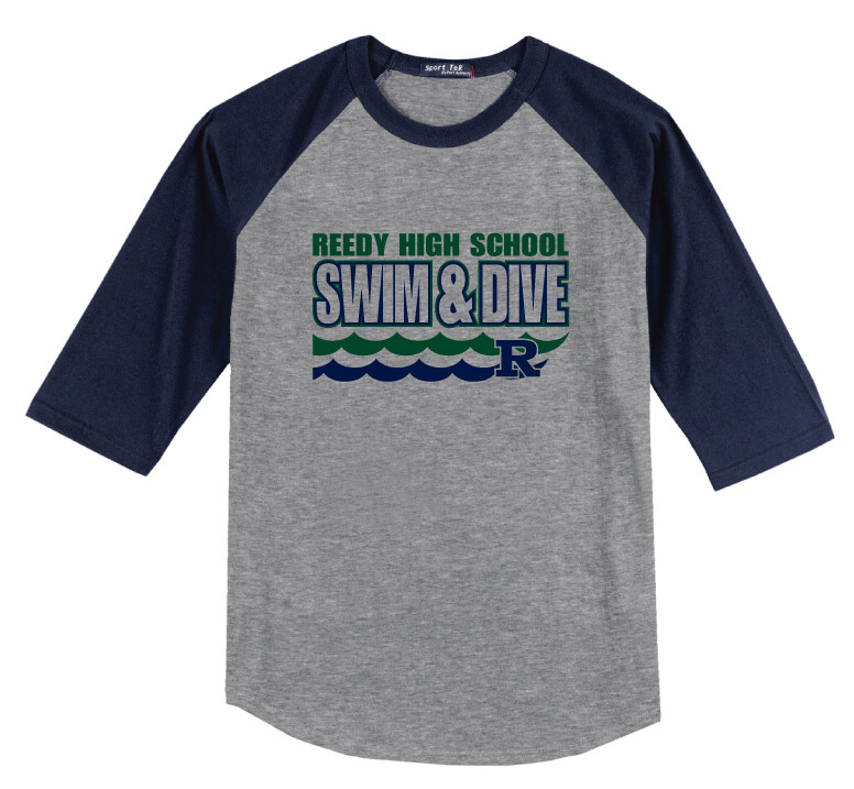 Reedy Swim and Dive - Waves - Raglan Baseball, Color: Grey / Navy