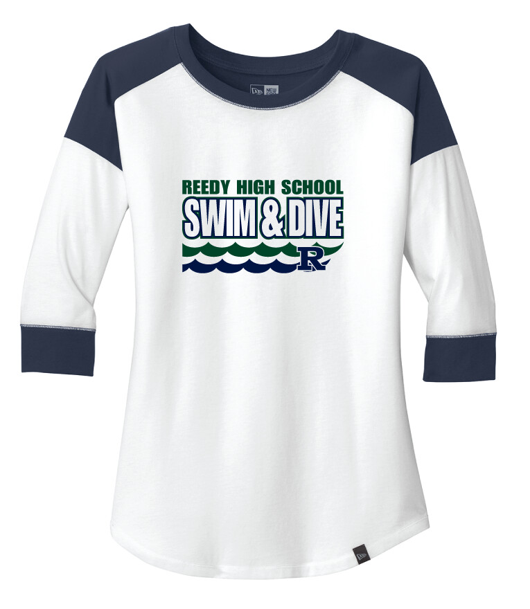 Reedy Swim and Dive - Waves - 3/4 Sleeve Baseball Raglan Tee, Color: White / Navy