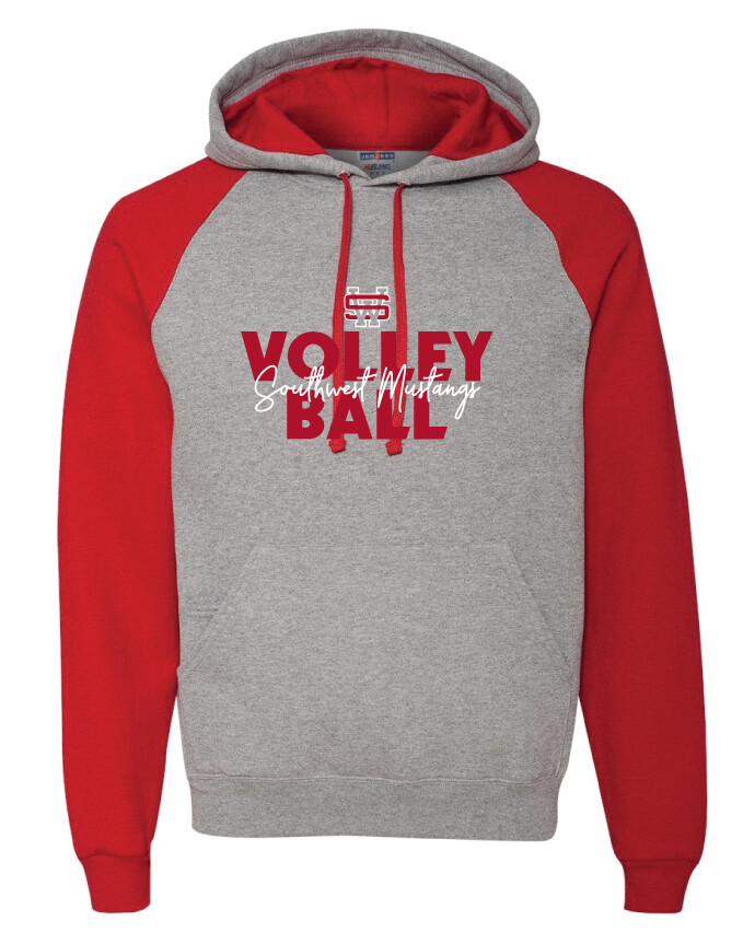 USW Volleyball - Block Script - Raglan Hoodie, Color: Grey / Red