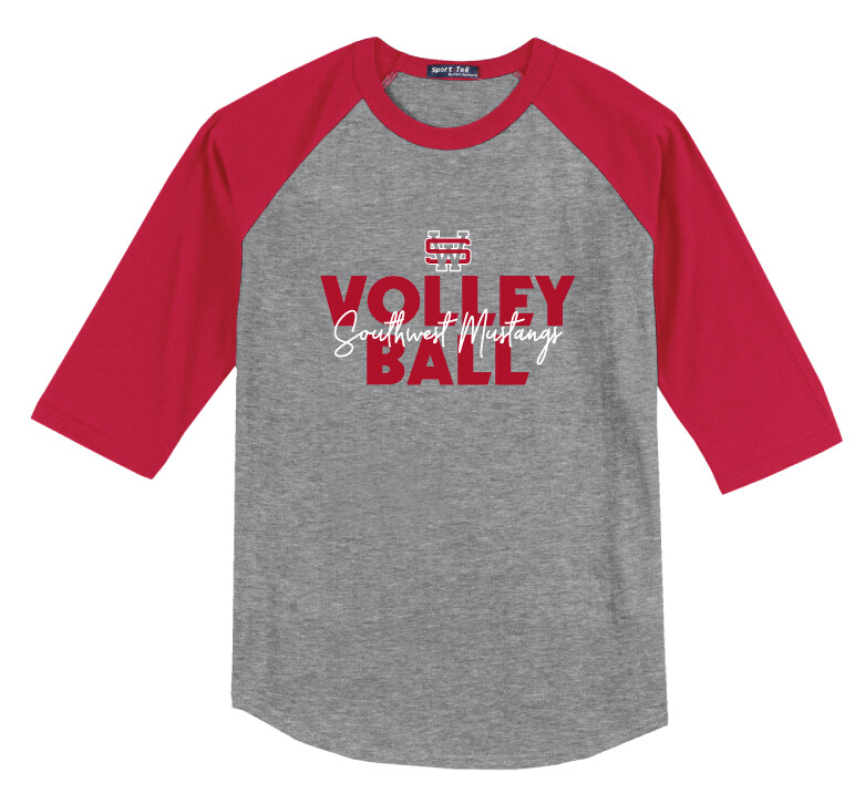 USW Volleyball - Block Script - Raglan Baseball, Color: Grey / Red