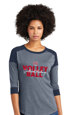 USW Volleyball - Block Script - 3/4 Sleeve Baseball Raglan Tee