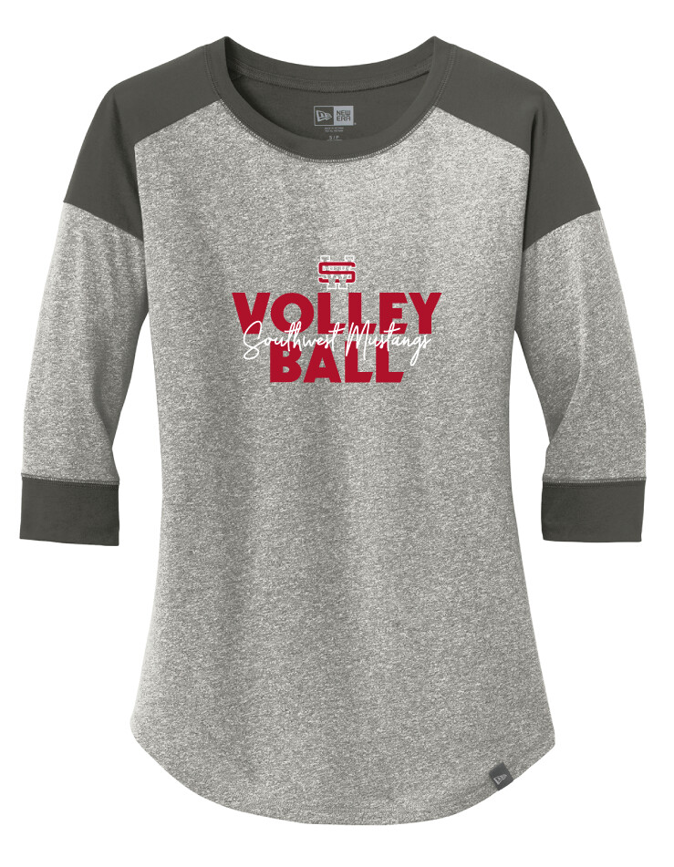 USW Volleyball - Block Script - 3/4 Sleeve Baseball Raglan Tee, Color: Graphite / Light Graphite