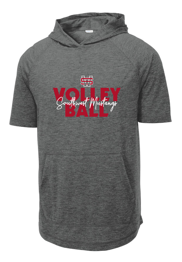 USW Volleyball - Block Script - Short Sleeve Hoodie, Color: Dark Grey Heather