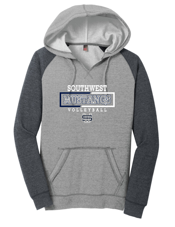 USW Volleyball - 2 Tone Rectangle - Lightweight Raglan Hoodie, Color: Heathered Grey