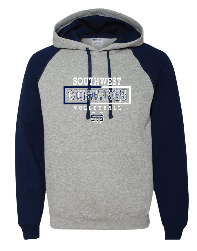 USW Volleyball - 2 Tone Rectangle - Raglan Hoodie, Color: Grey / Navy