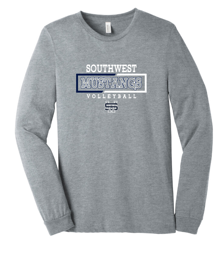 USW Volleyball - 2 Tone Rectangle - Bella+Canvas Long Sleeve, Color: Athletic Heather