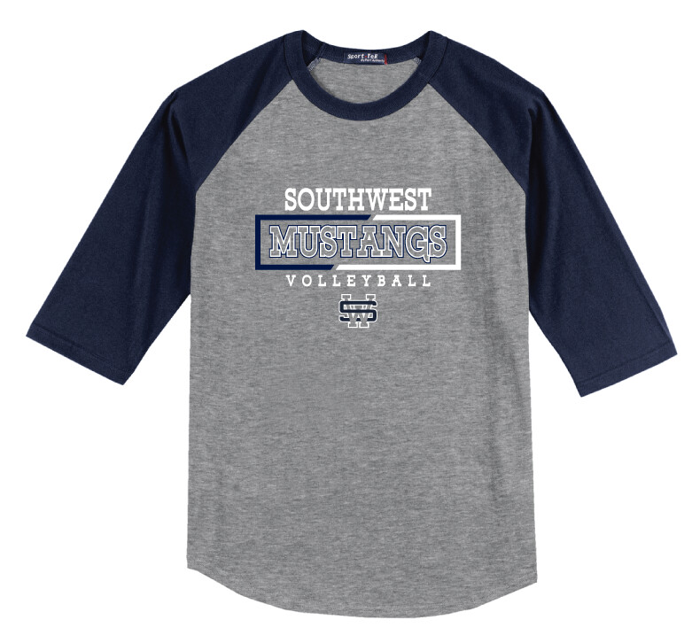 USW Volleyball - 2 Tone Rectangle - Raglan Baseball, Color: Grey / Navy