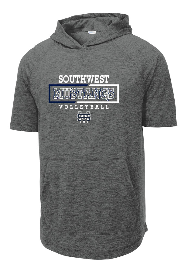 USW Volleyball - 2 Tone Rectangle - Short Sleeve Hoodie, Color: Dark Grey Heather